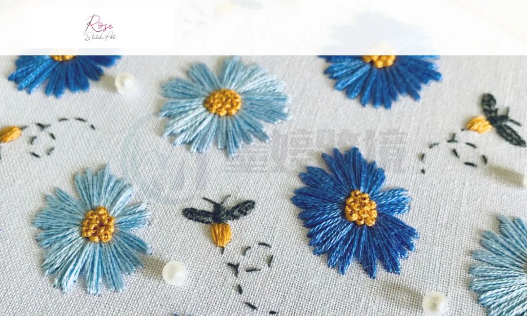 Rose Stitch Art Flowers and Bees刺绣作品