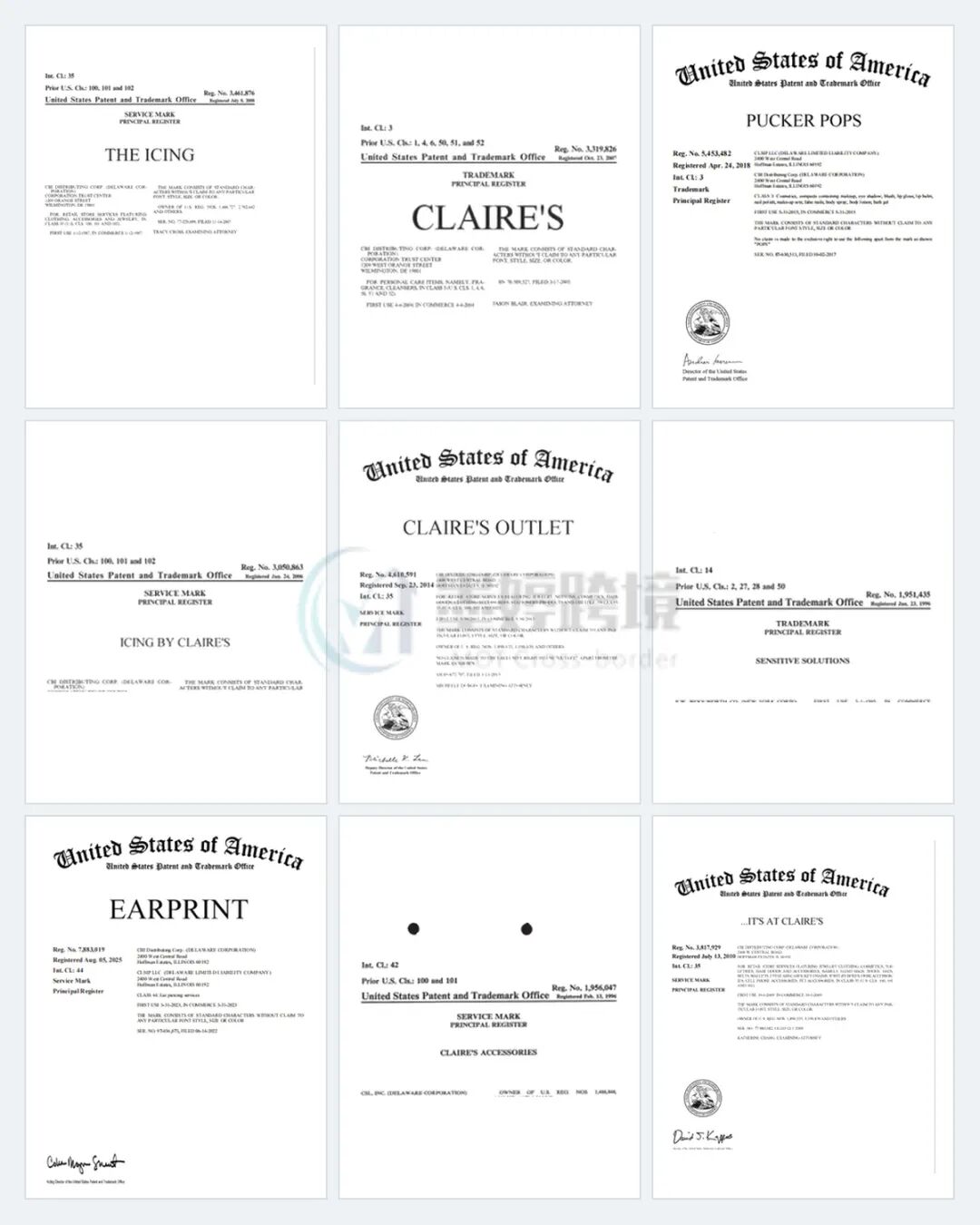 Claire's Accessories等商标注册证书汇总二