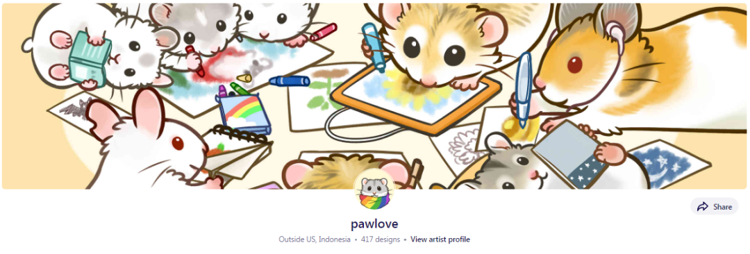 Pawlove及Pawlove Arts宠物插画商品和品牌页面截图