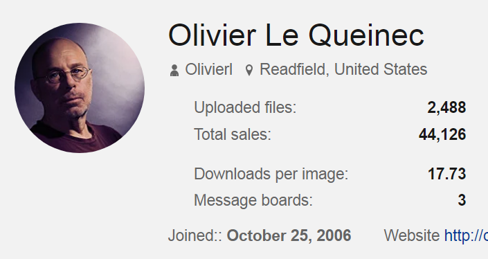 Olivier Le Queinec摄影师个人资料页面截图