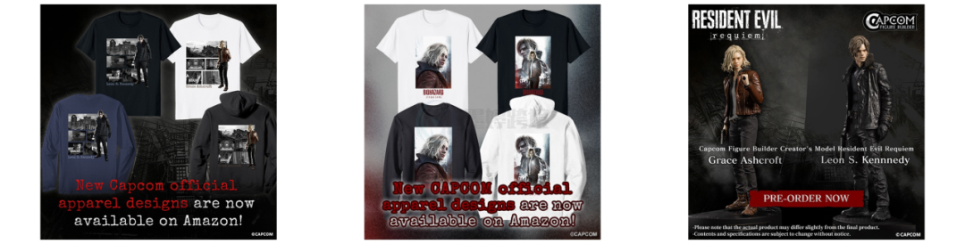 Capcom 官方 Resident Evil 系列服装及手办商品宣传图