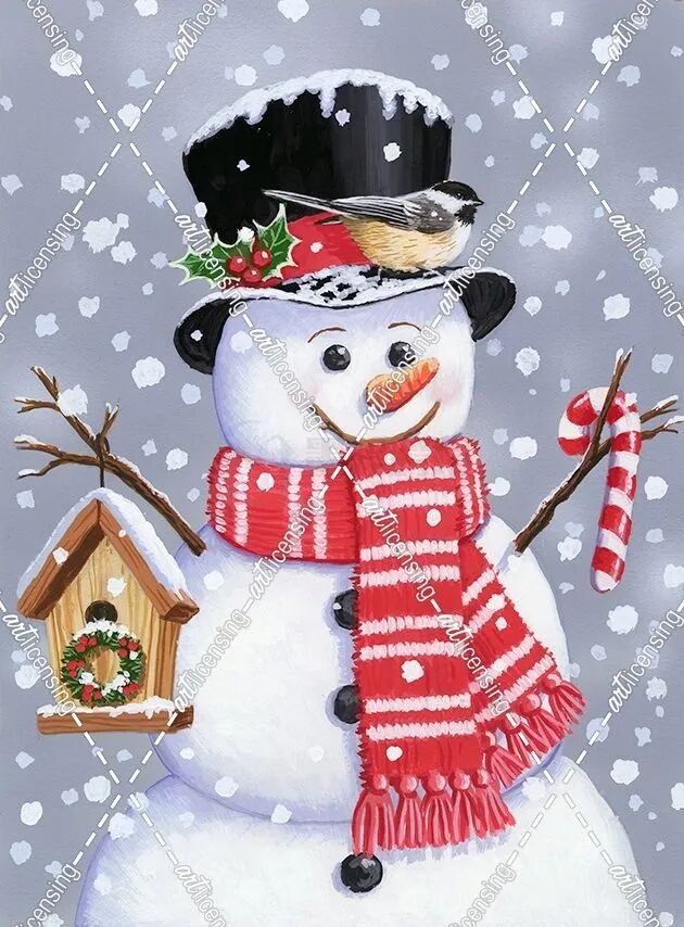 涉案雪人插画Snowman with Tophat示例,图片带有授权水印