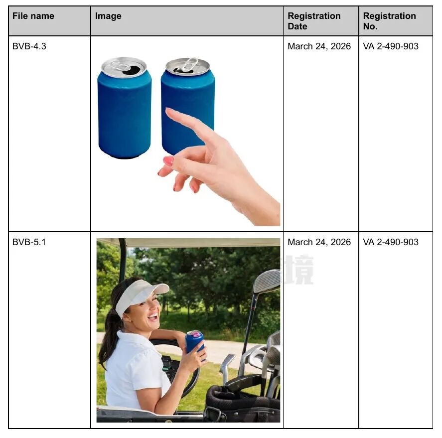 Beverage Barricade摄影作品版权登记截图,展示产品组合