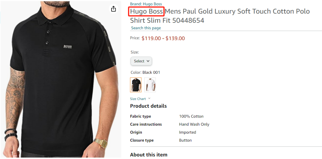 HUGO BOSS商品页面截图,显示品牌名称