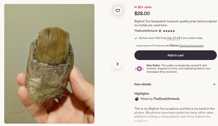 Eric Brown Bigfoot Toe趣味脚趾雕塑商品页面截图