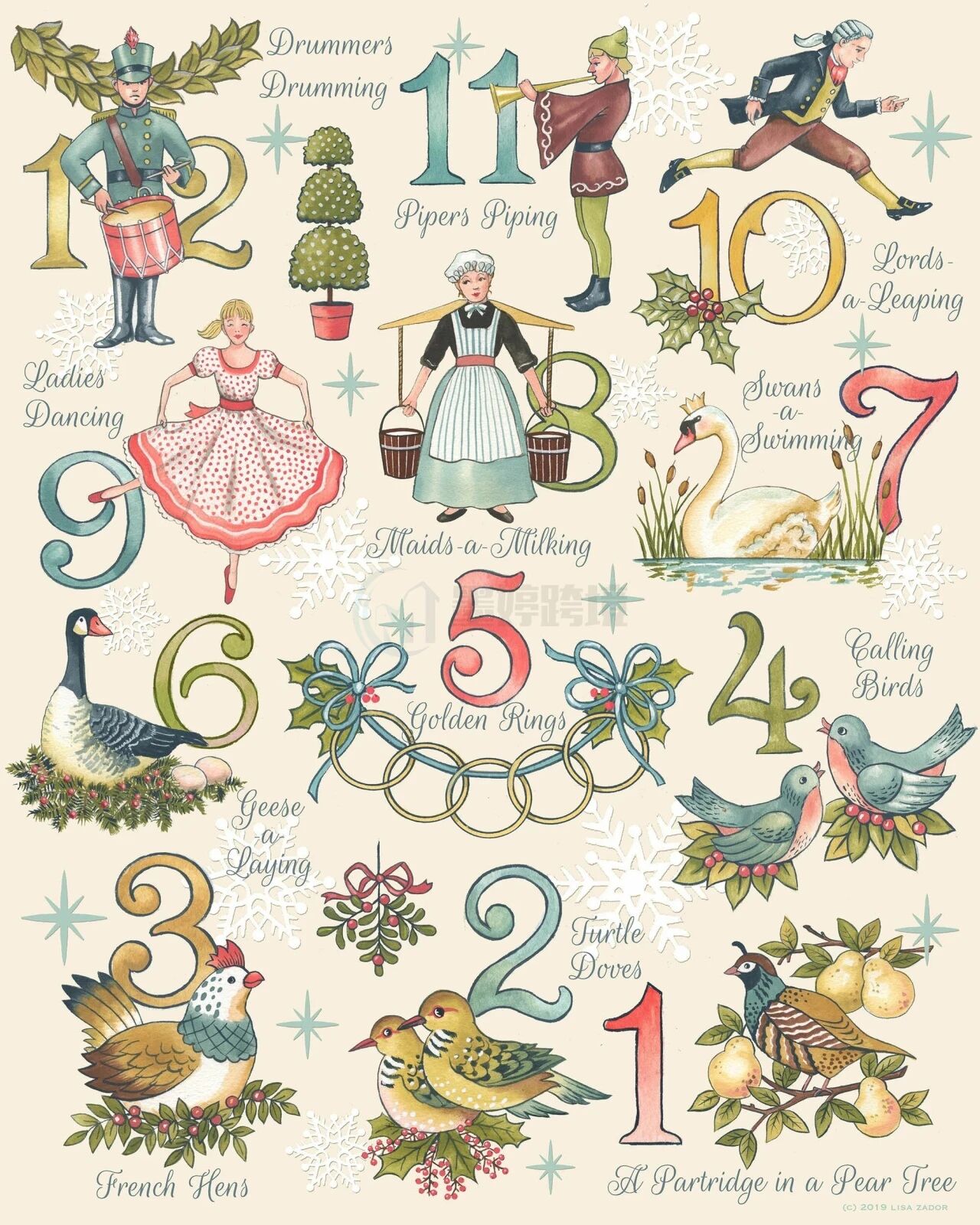 Lisa Zador《Twelve Days of Christmas》作品示意图